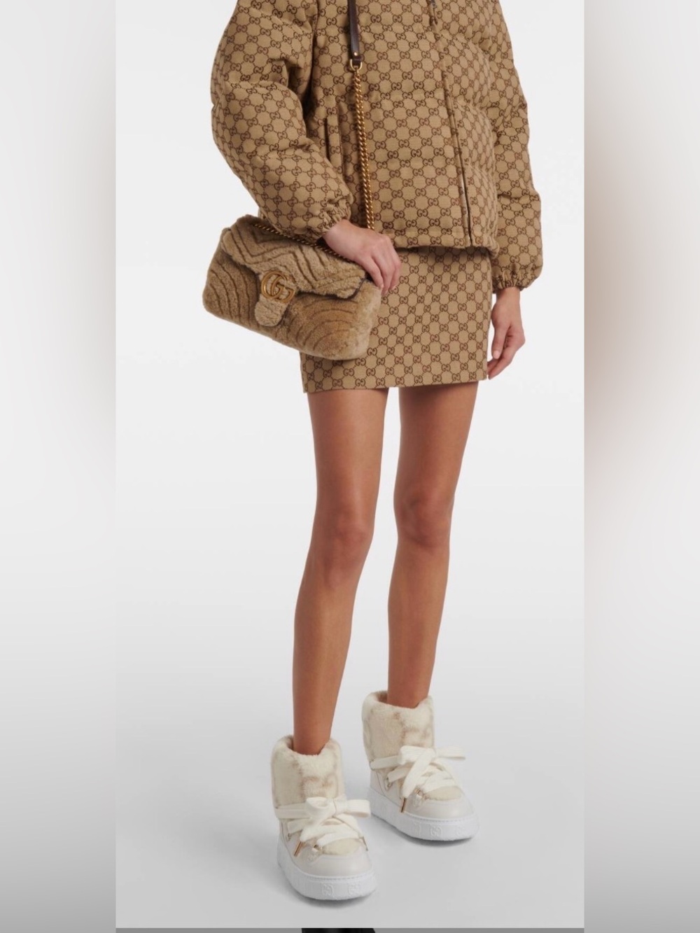 Gucci White Shearling High-Top Sneakers